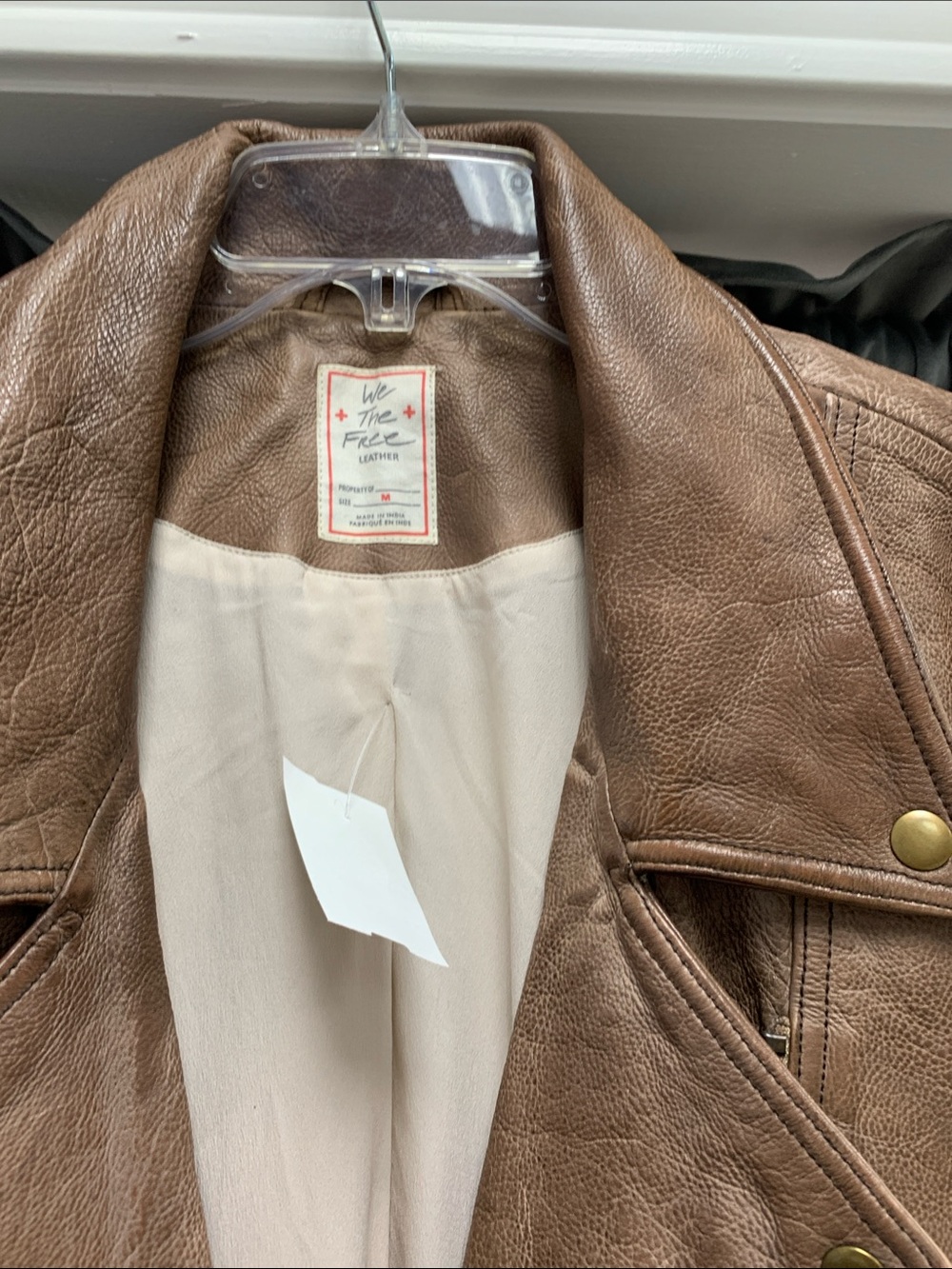 We The Free Brown Leather Moto Jacket with Brass Hardware - Picture 3 of 9
